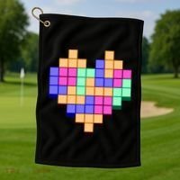 Heart Block Game Valentine's Day Gamer Love Golf Towel thumb 1