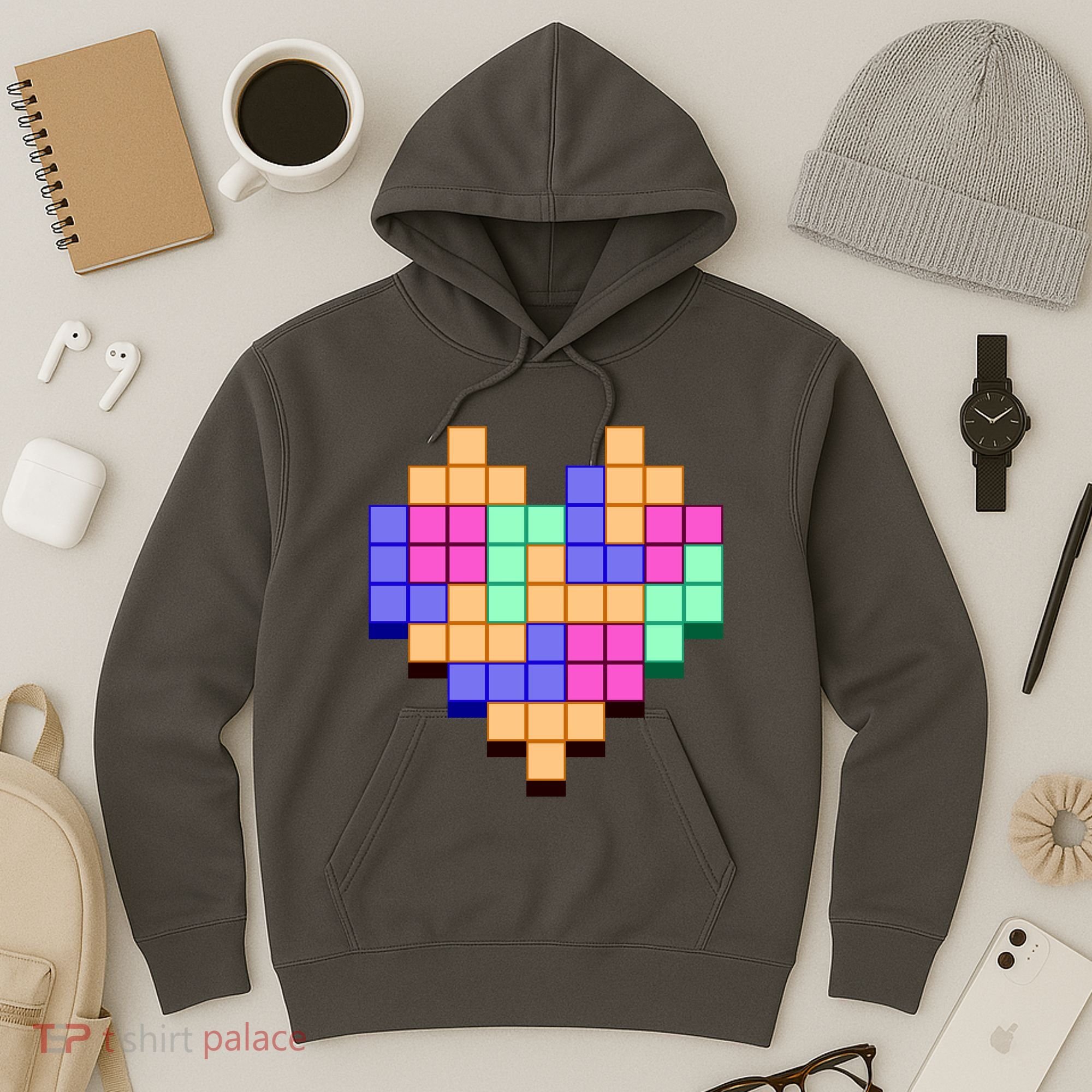 Heart Block Game Valentine's Day Gamer Love Hoodie
