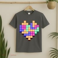 Heart Block Game Valentine's Day Gamer Love T-Shirt thumb 2