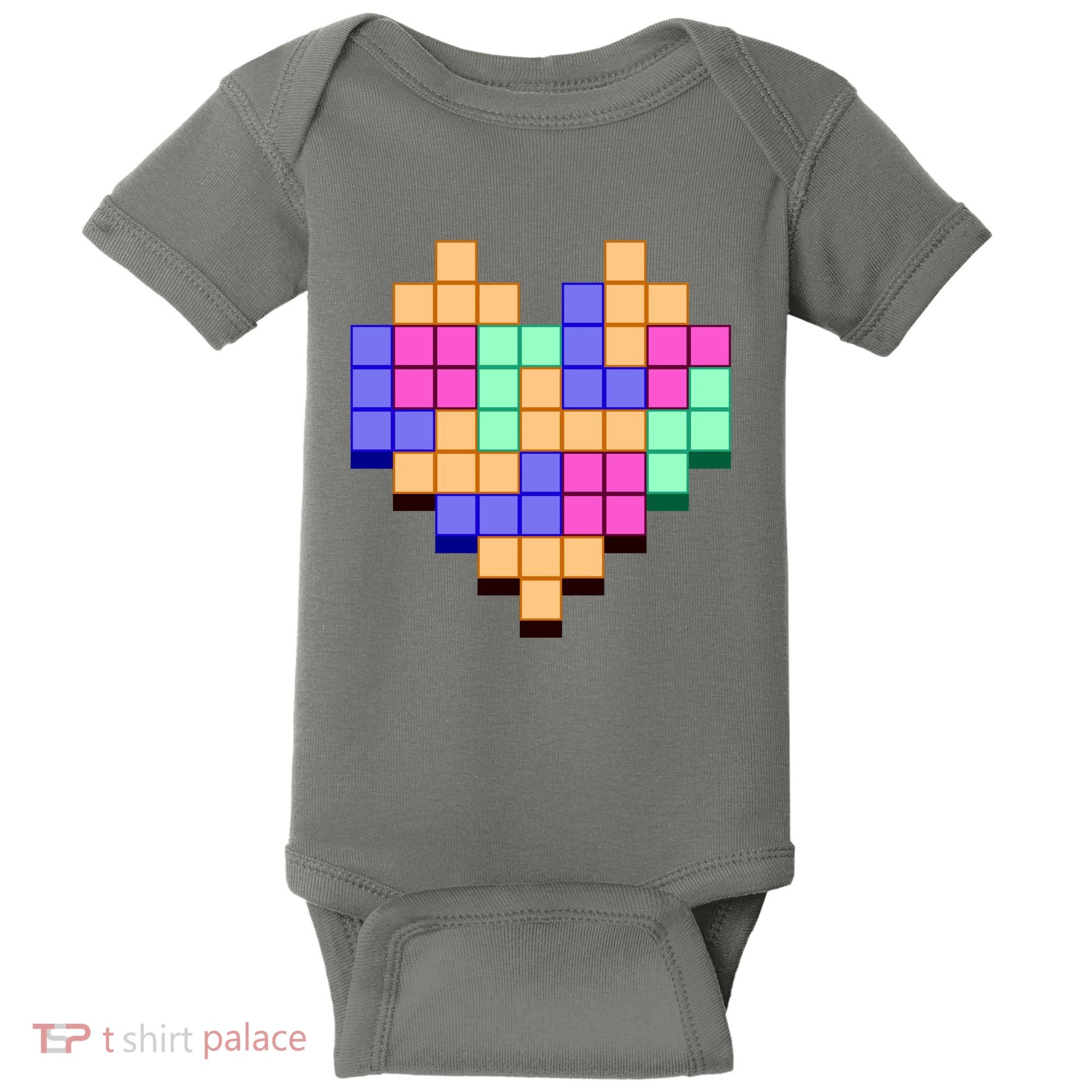 Heart Block Game Valentine's Day Gamer Love Baby Bodysuit