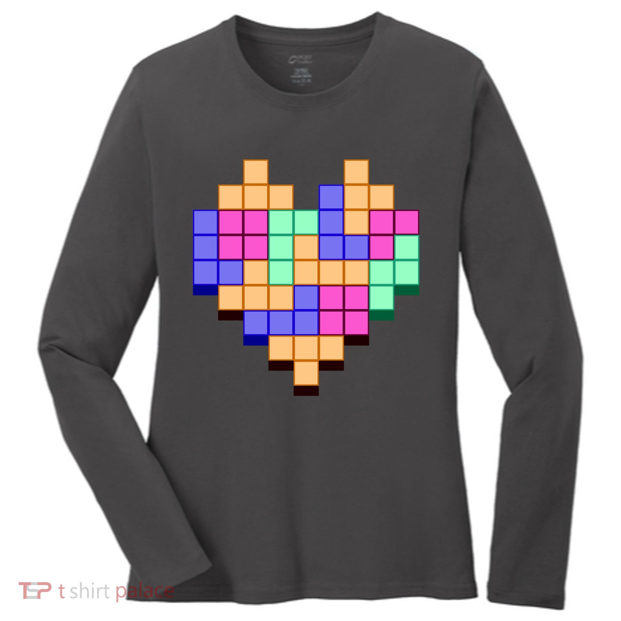 Heart Block Game Valentine's Day Gamer Love Women's Long Sleeve Shirt