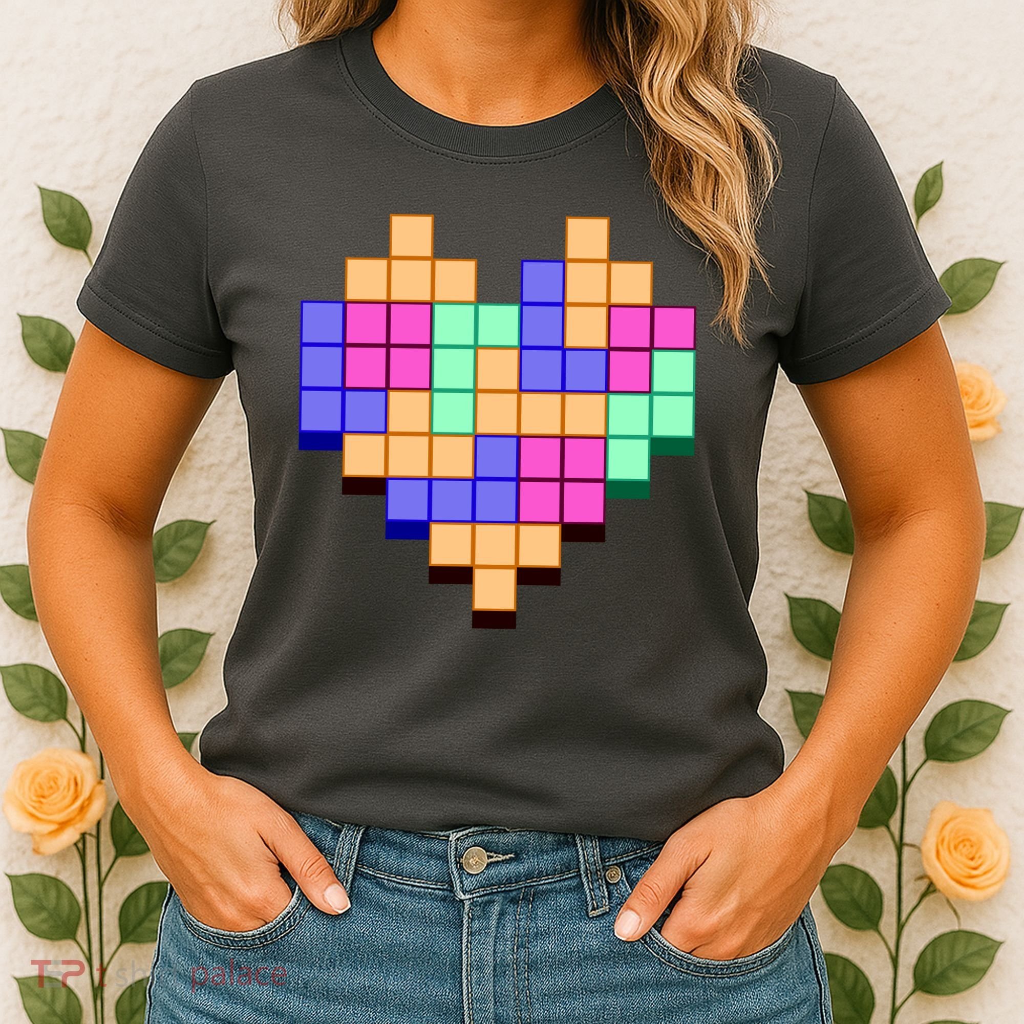 Heart Block Game Valentine's Day Gamer Love Women's T-Shirt