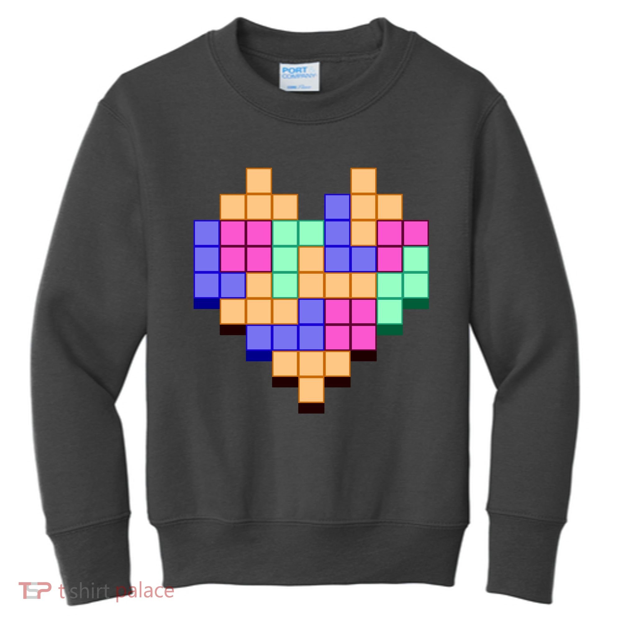 Heart Block Game Valentine's Day Gamer Love Kids Sweatshirt