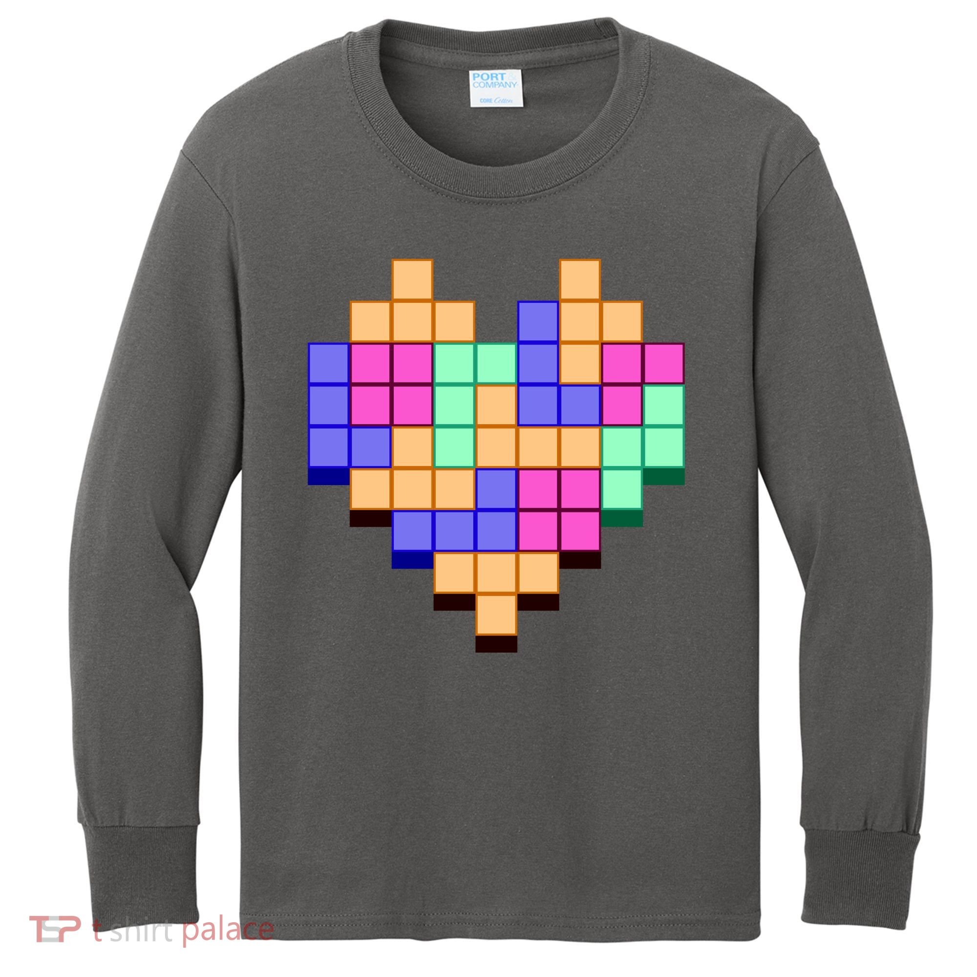 Heart Block Game Valentine's Day Gamer Love Kids Long Sleeve Shirt