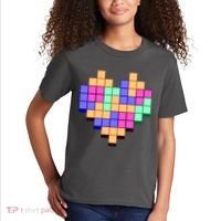 Heart Block Game Valentine's Day Gamer Love Kids T-Shirt thumb 2