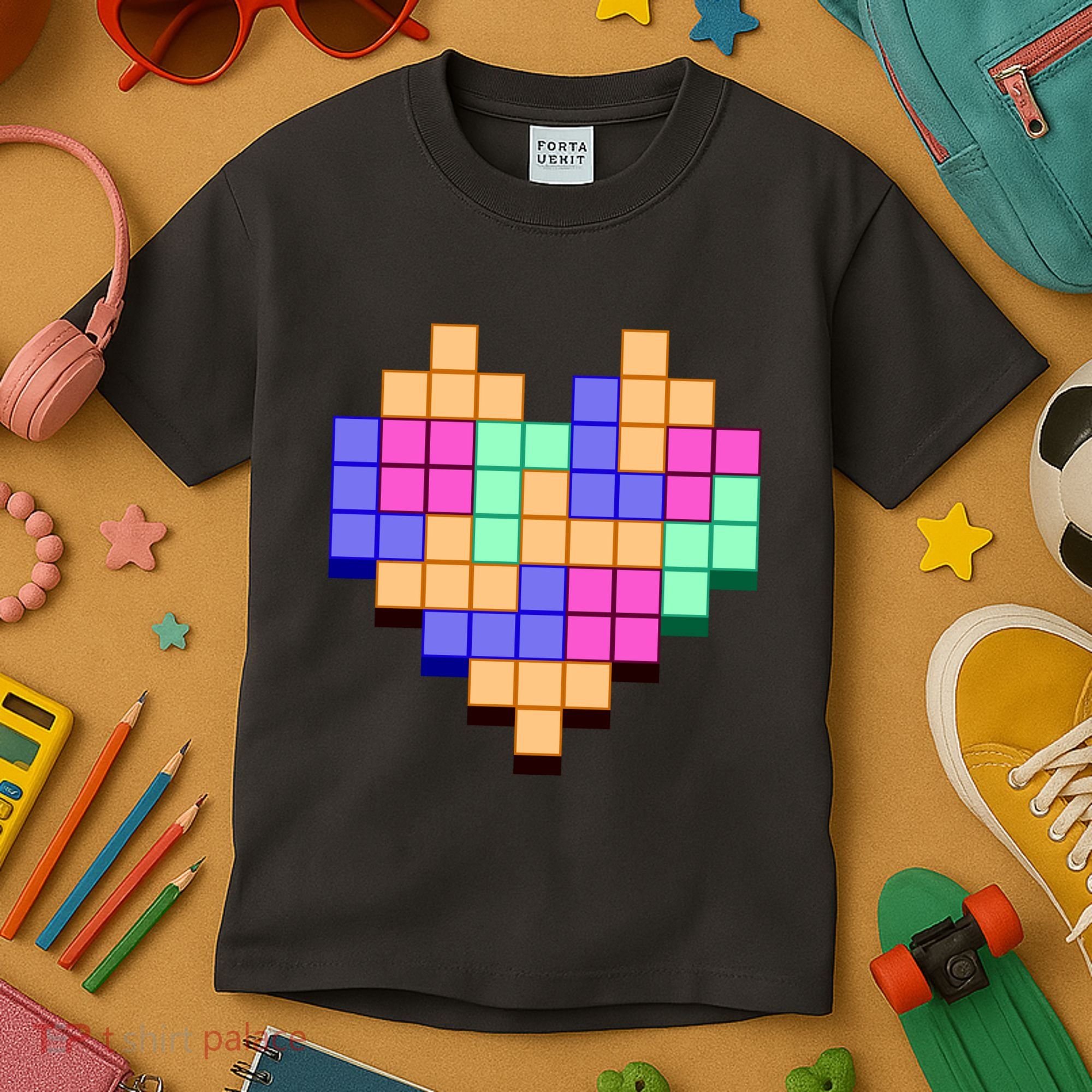 Heart Block Game Valentine's Day Gamer Love Kids T-Shirt