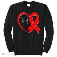 Heart Disease Health Awareness Heartbeat Red Ribbon Sweatshirt thumb 0