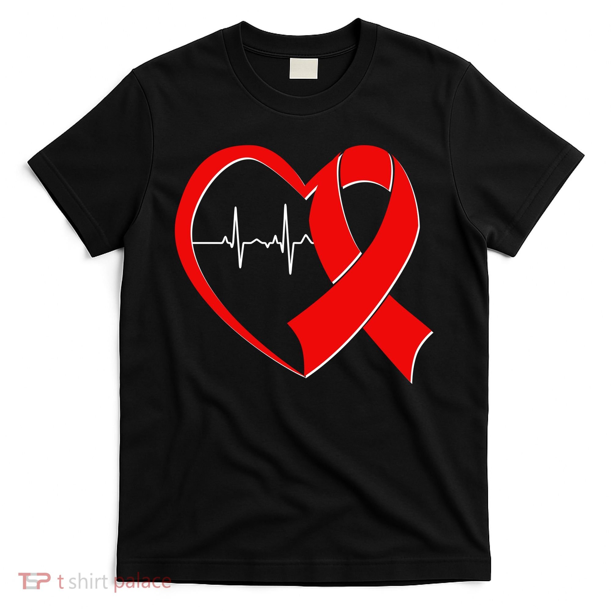 Heart Disease Health Awareness Heartbeat Red Ribbon T-Shirt