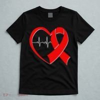 Heart Disease Health Awareness Heartbeat Red Ribbon T-Shirt thumb 5