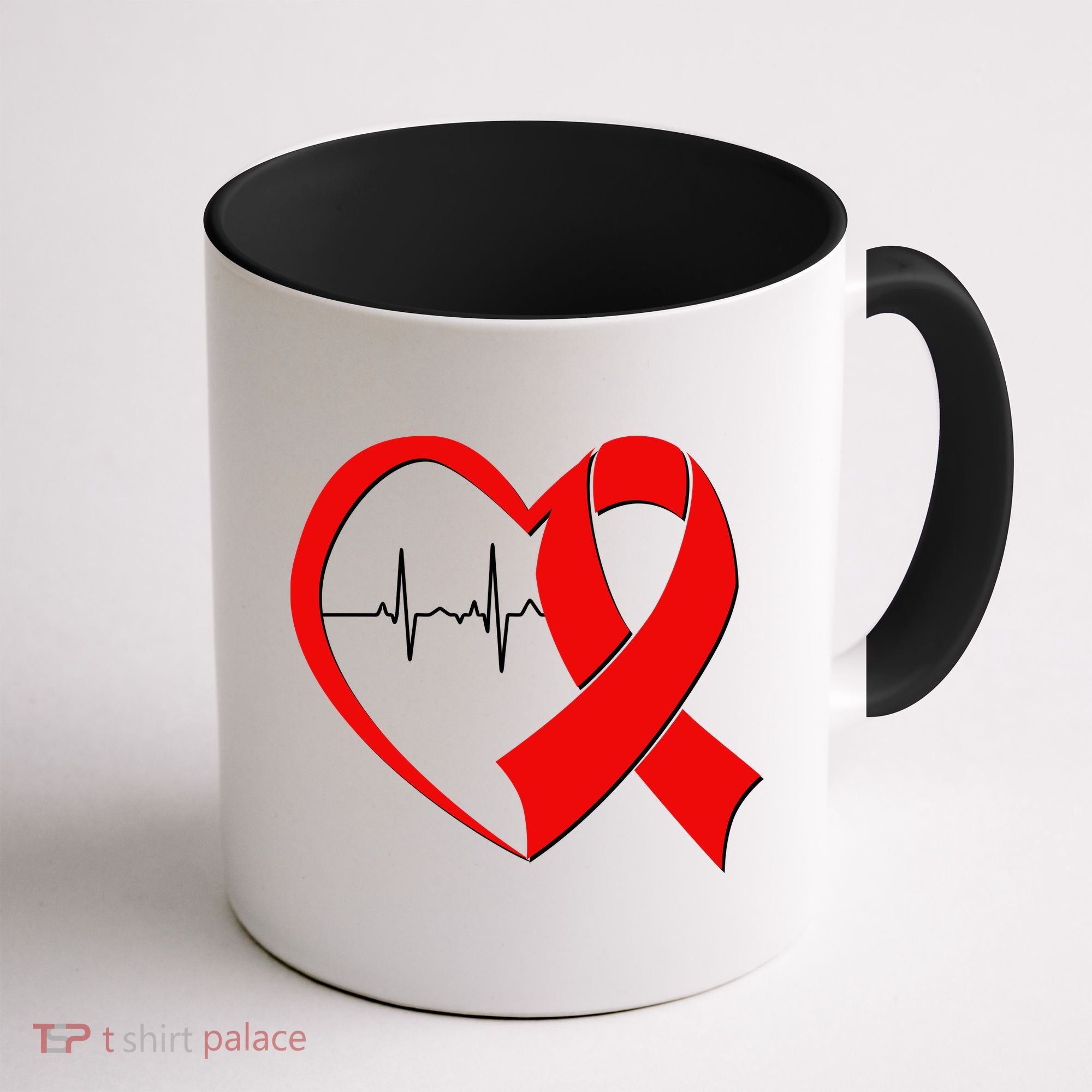 Heart Disease Health Awareness Heartbeat Red Ribbon Coffee Mug