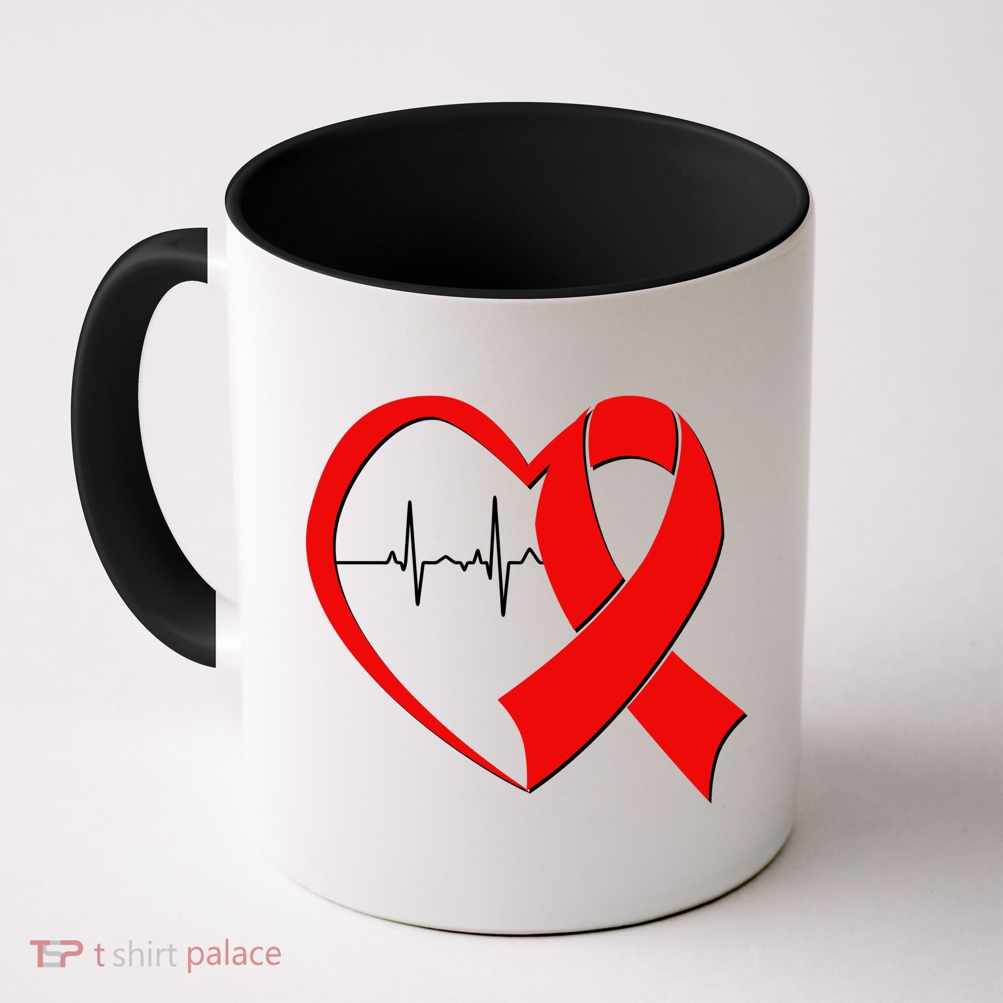 Heart Disease Health Awareness Heartbeat Red Ribbon Coffee Mug