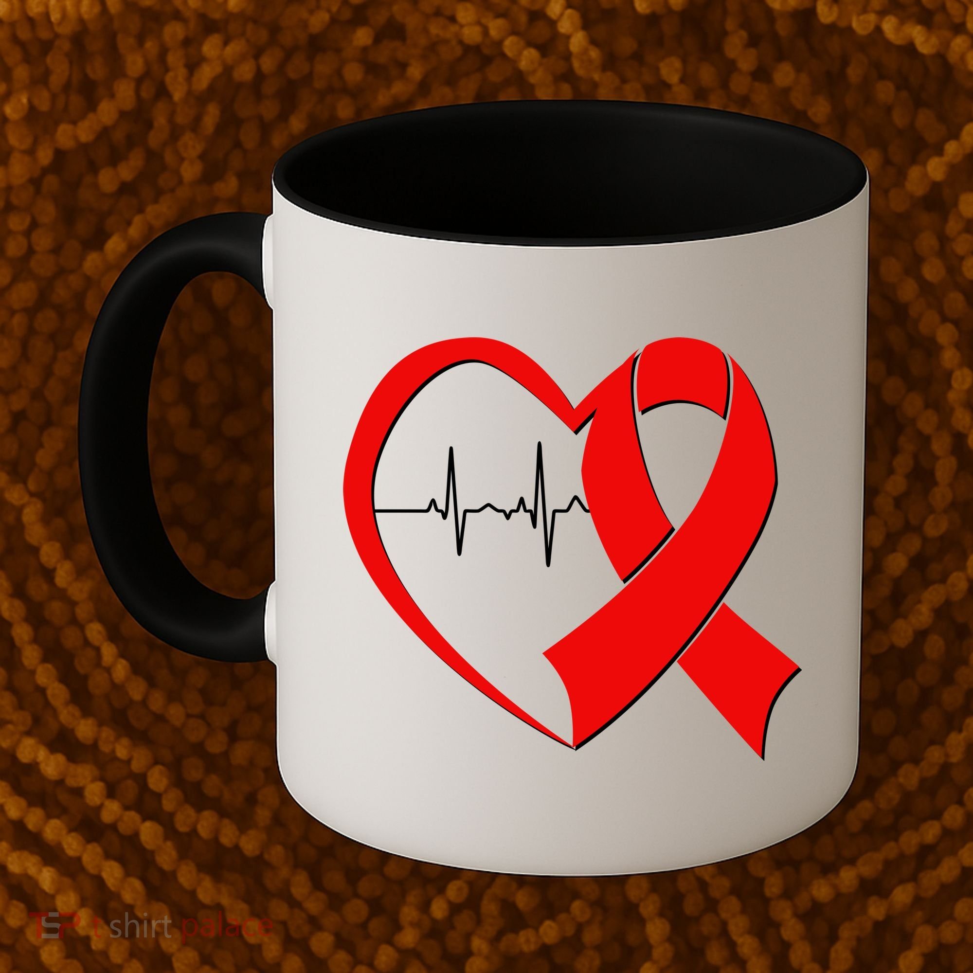 Heart Disease Health Awareness Heartbeat Red Ribbon Coffee Mug