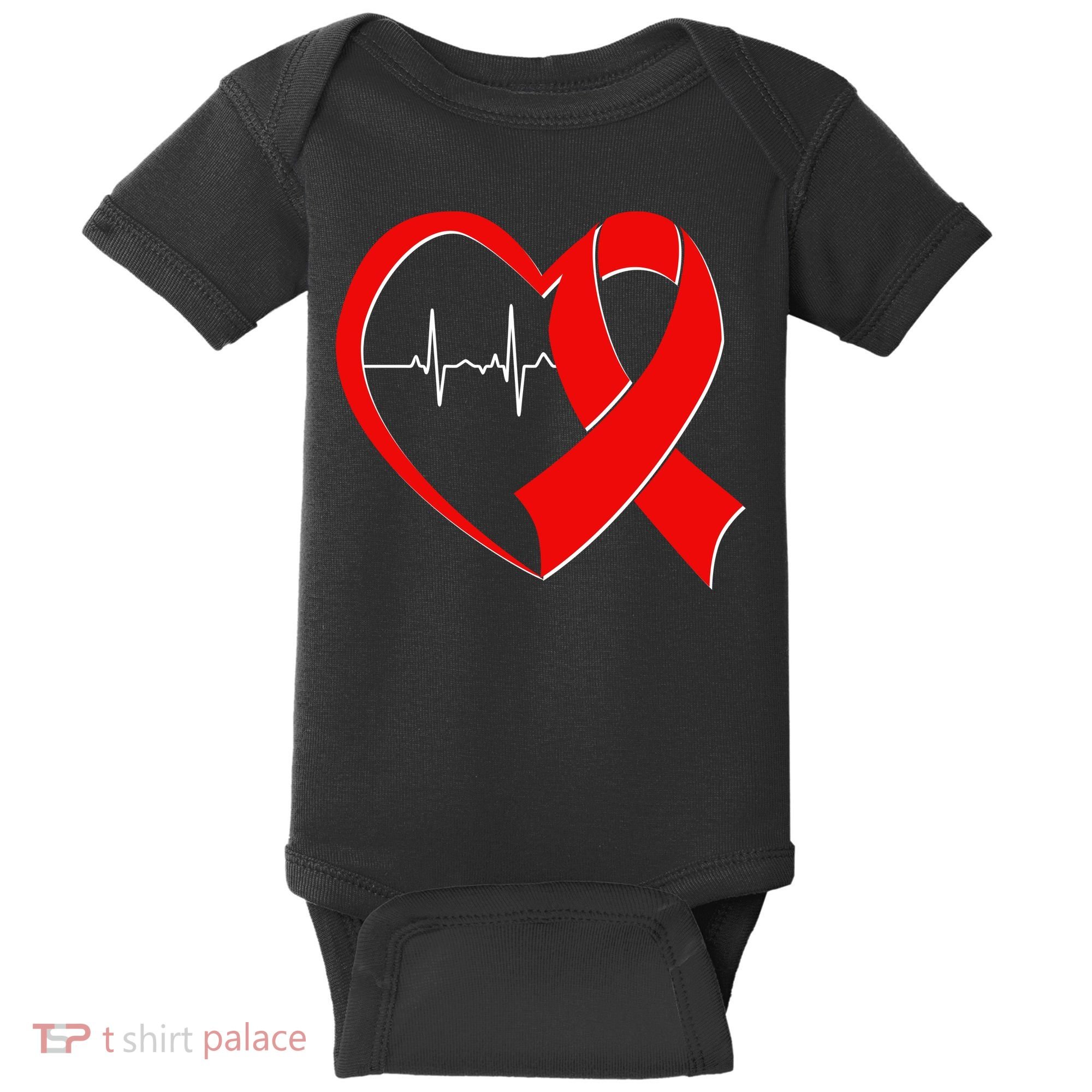 Heart Disease Health Awareness Heartbeat Red Ribbon Baby Bodysuit