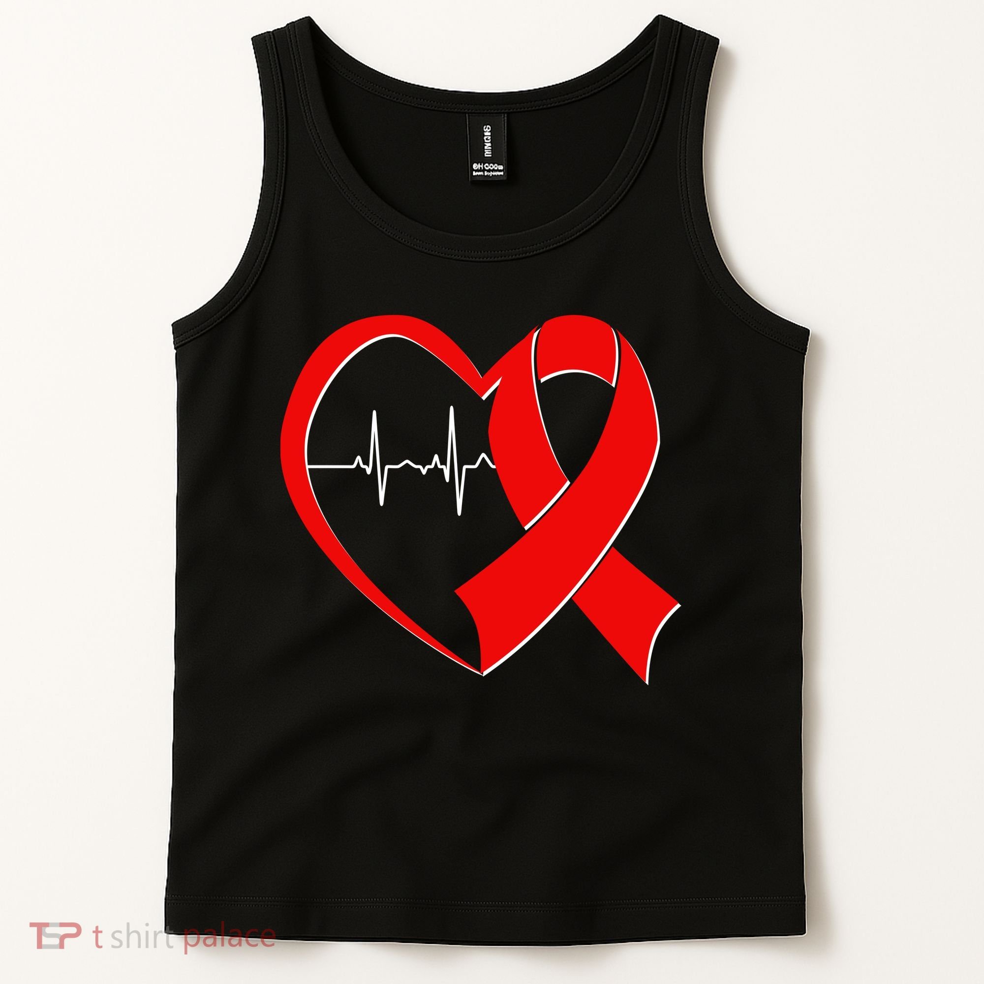 Heart Disease Health Awareness Heartbeat Red Ribbon Tank Top