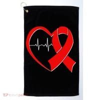 Heart Disease Health Awareness Heartbeat Red Ribbon Golf Towel thumb 0
