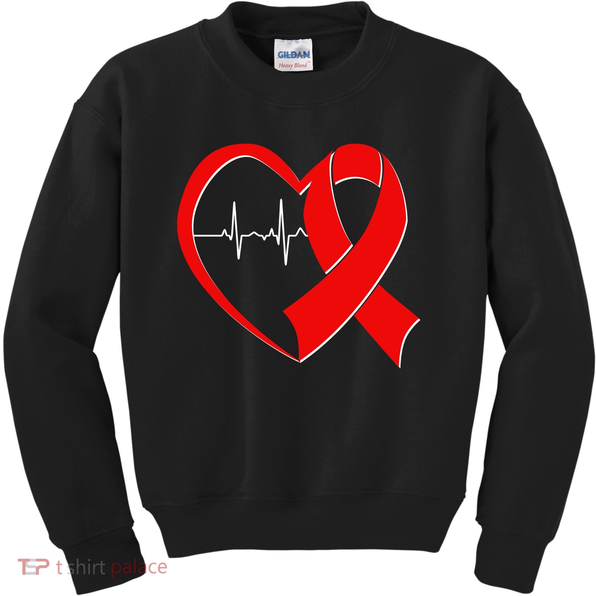 Heart Disease Health Awareness Heartbeat Red Ribbon Kids Sweatshirt