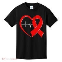 Heart Disease Health Awareness Heartbeat Red Ribbon Kids T-Shirt thumb 0