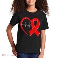 Heart Disease Health Awareness Heartbeat Red Ribbon Kids T-Shirt thumb 2