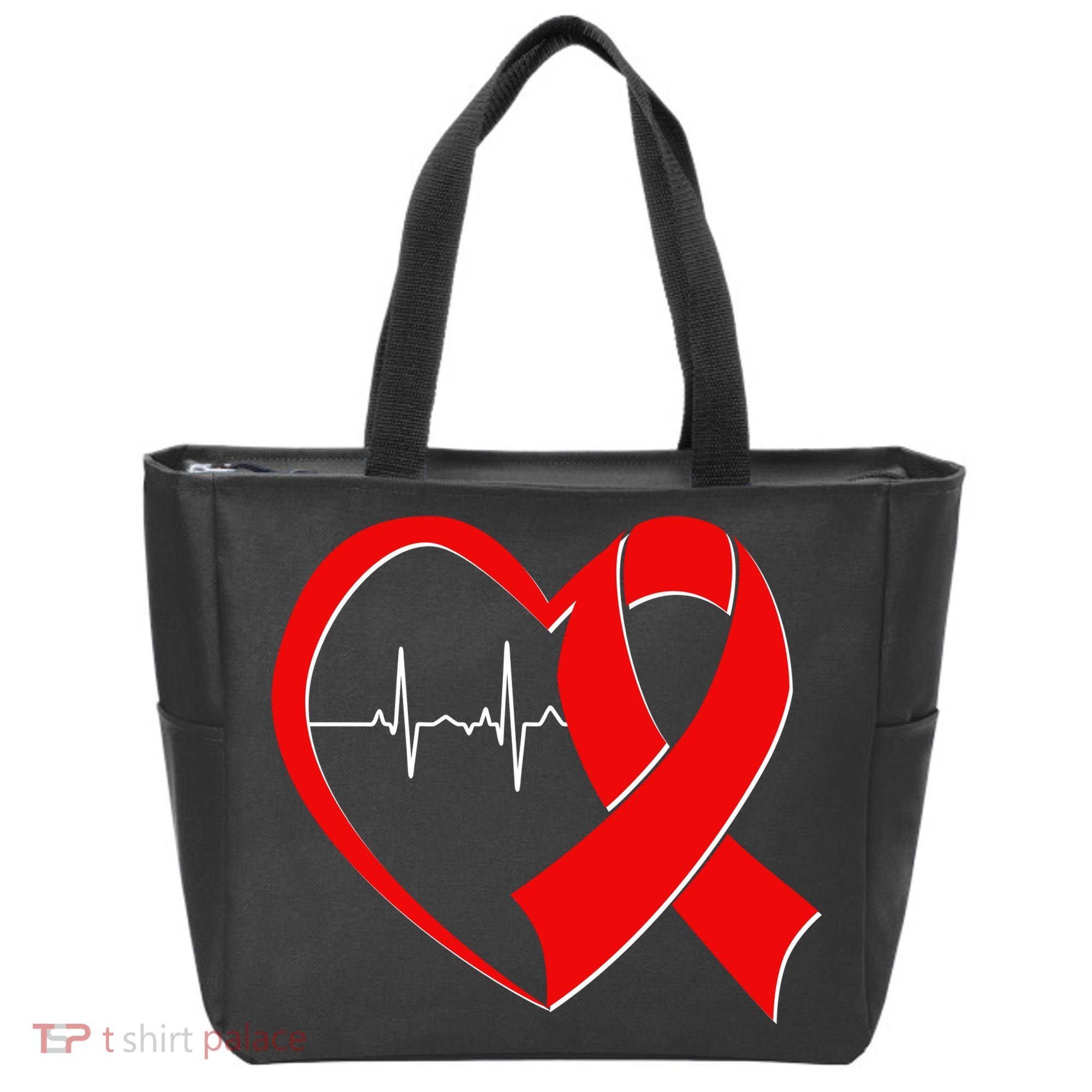Heart Disease Health Awareness Heartbeat Red Ribbon Tote Bag