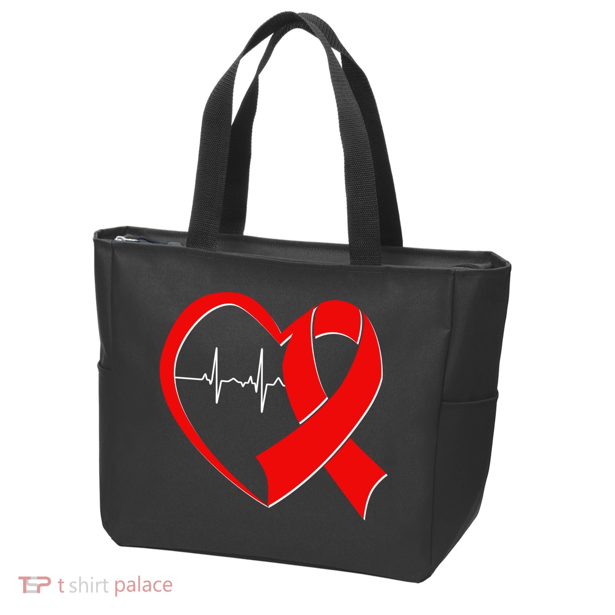 Heart Disease Health Awareness Heartbeat Red Ribbon Tote Bag