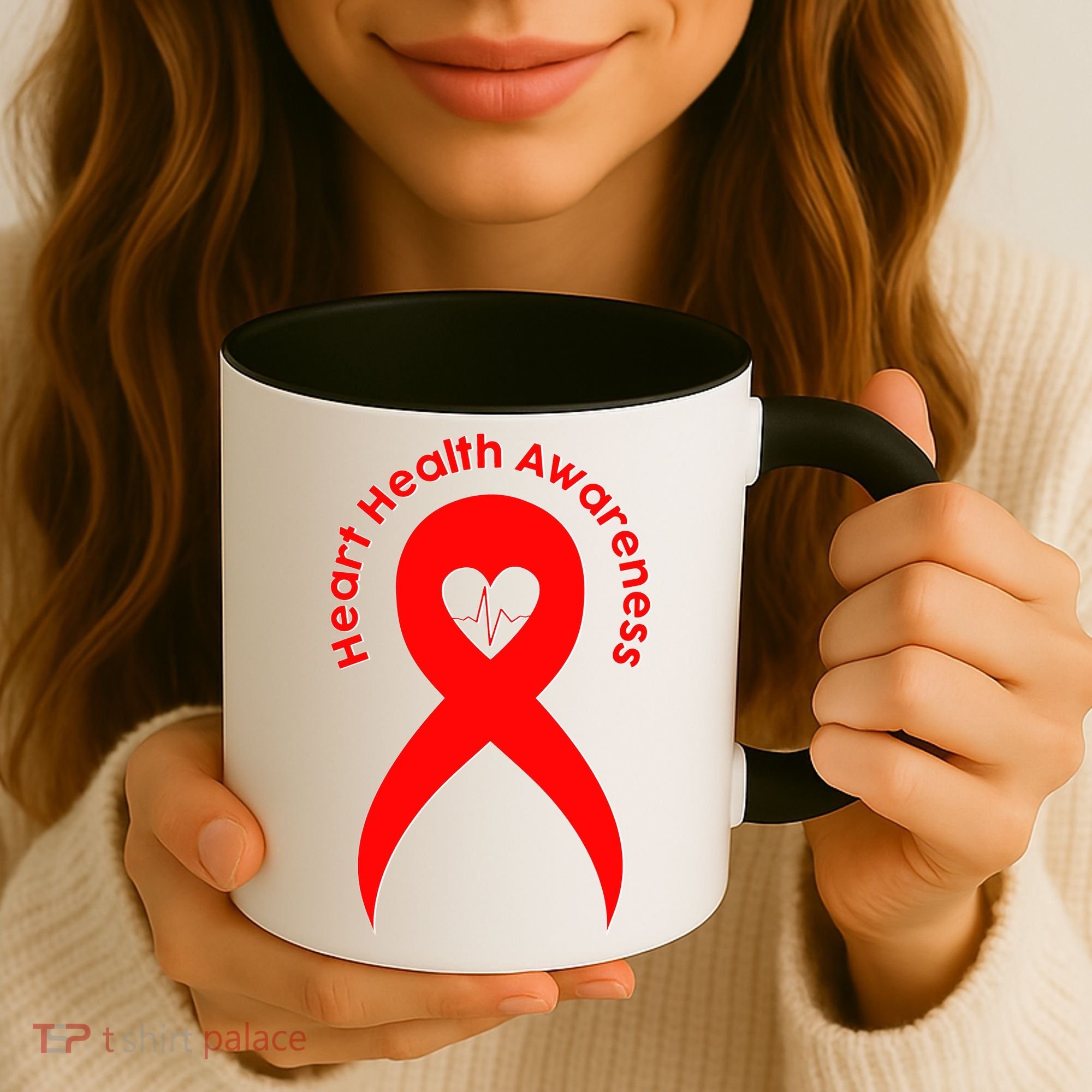 Heart Health Awareness Red Ribbon Coffee Mug