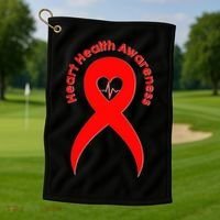 Heart Health Awareness Red Ribbon Golf Towel thumb 1