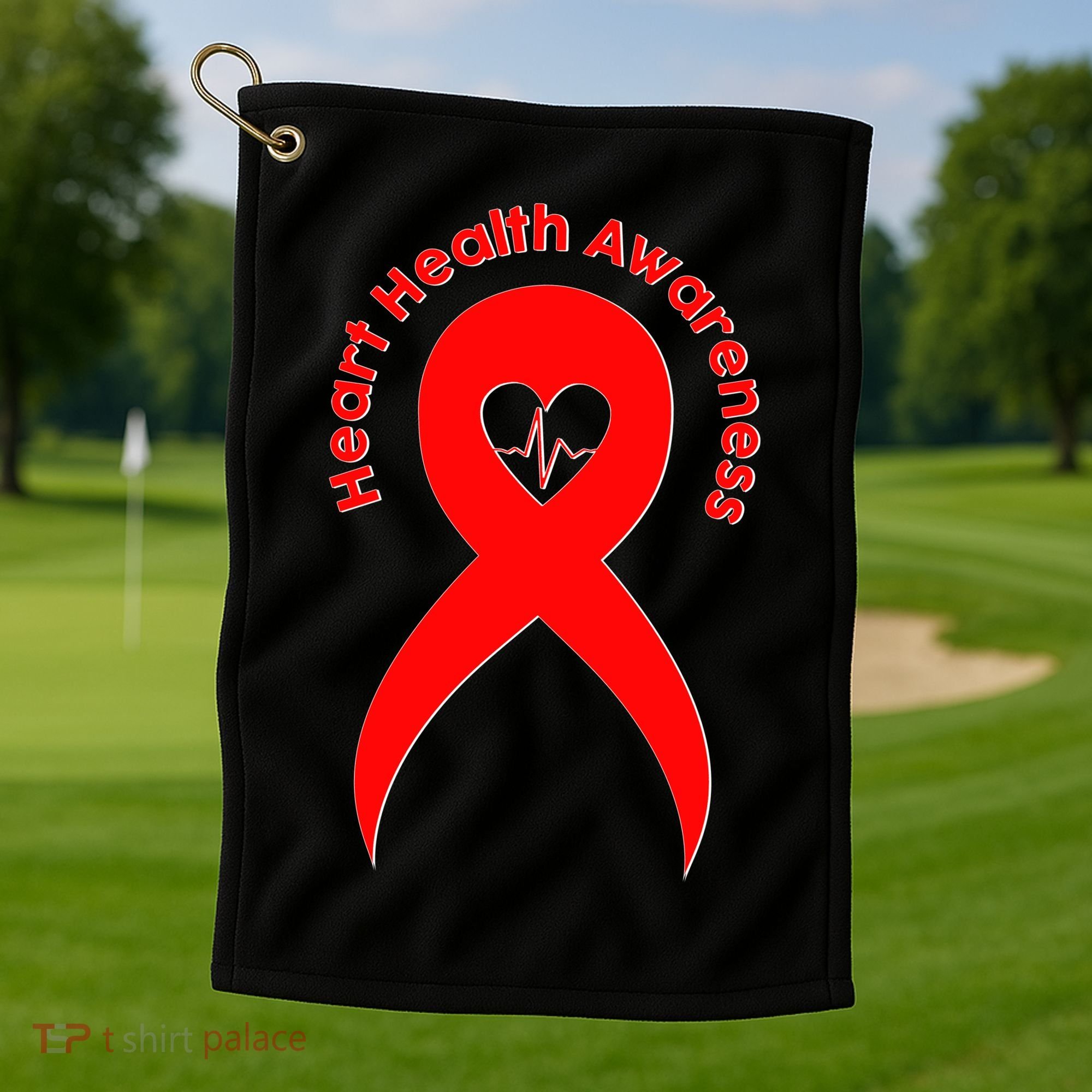 Heart Health Awareness Red Ribbon Golf Towel