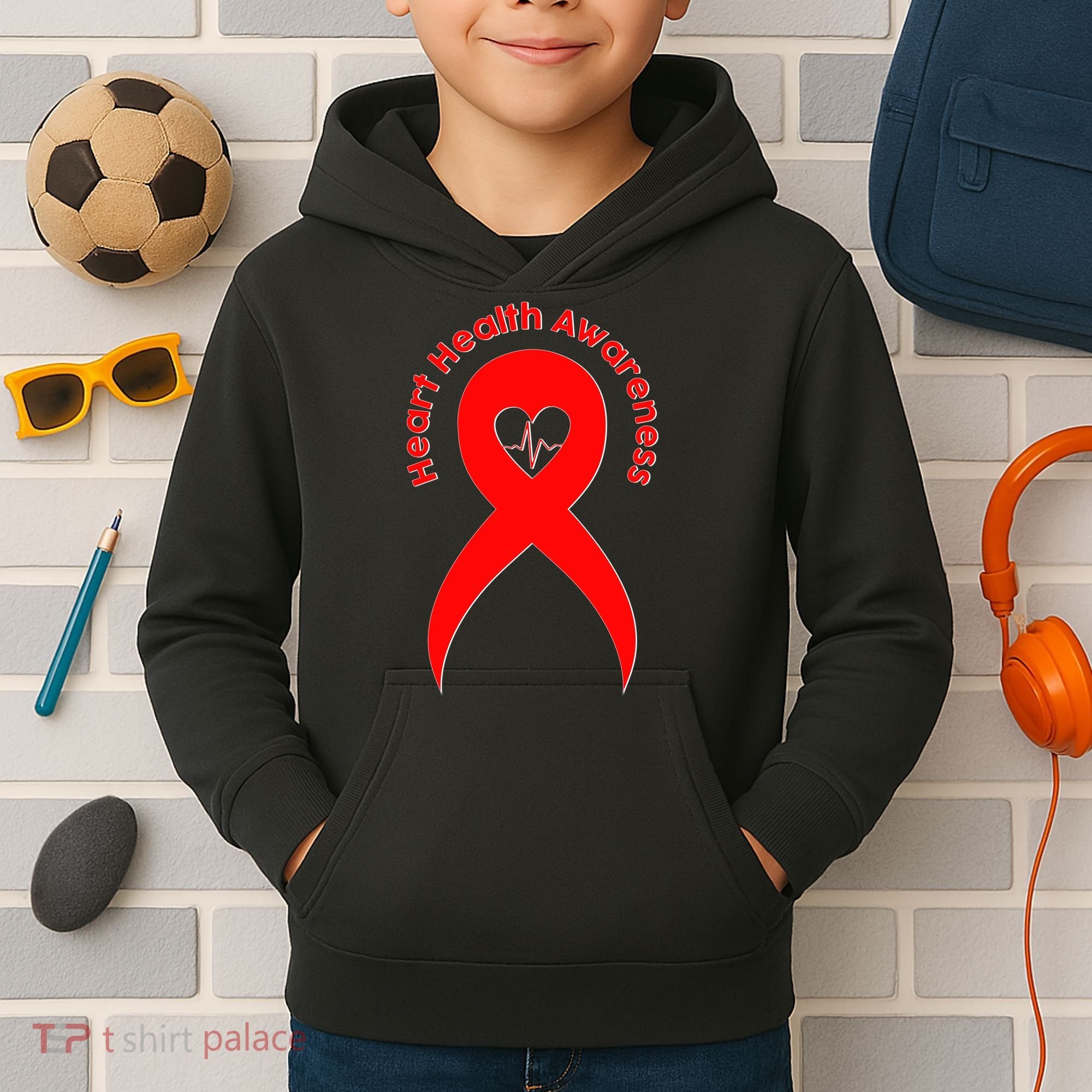 Heart Health Awareness Red Ribbon Kids Hoodie