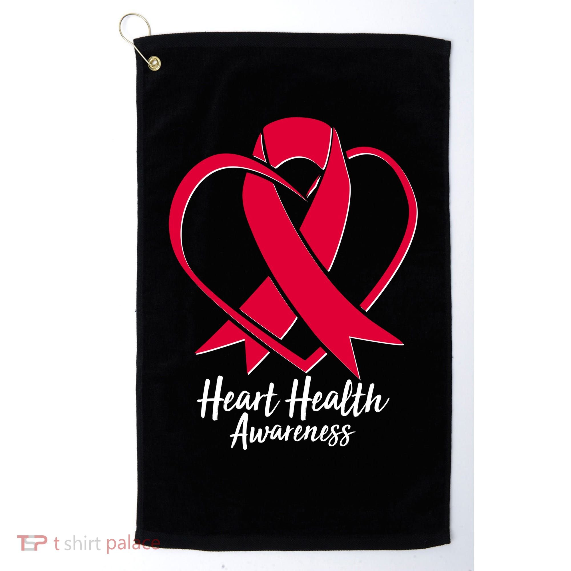 Heart Health Awareness Ribbon Golf Towel