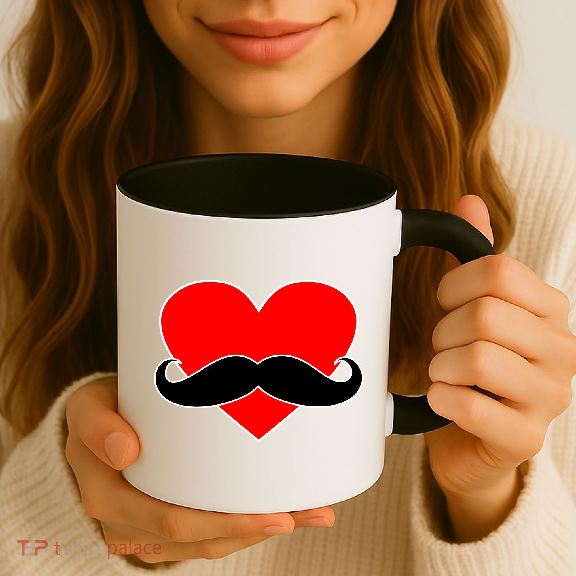 Heart Mustache Funny Valentine's Day Logo Coffee Mug