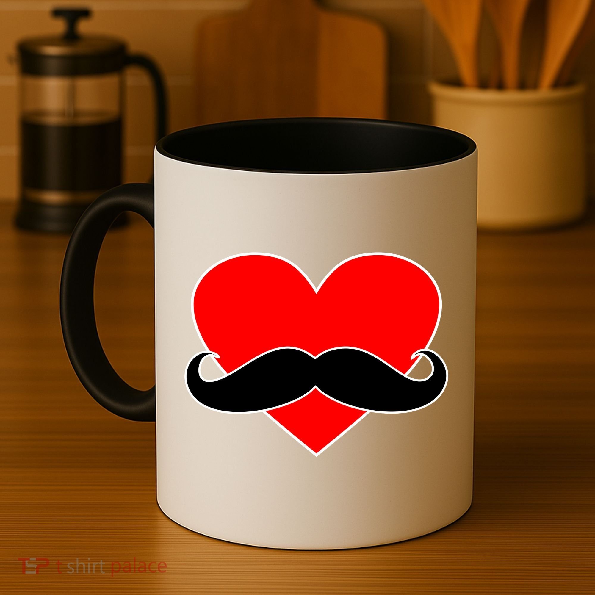 Heart Mustache Funny Valentine's Day Logo Coffee Mug