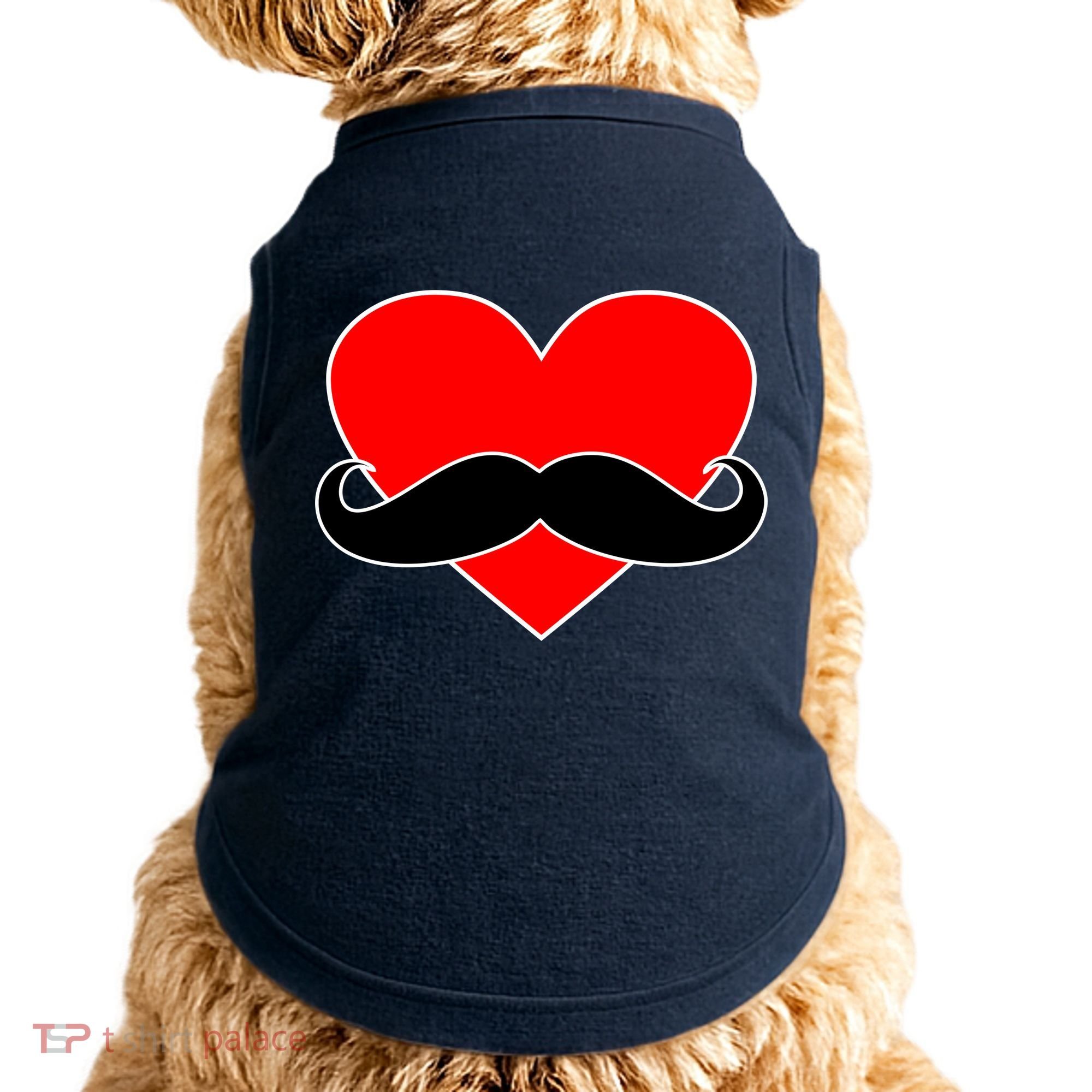 Heart Mustache Funny Valentine's Day Logo Doggie Tank