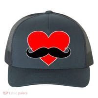 Heart Mustache Funny Valentine's Day Logo Yupoong Adult 5-Panel Trucker Hat thumb 0