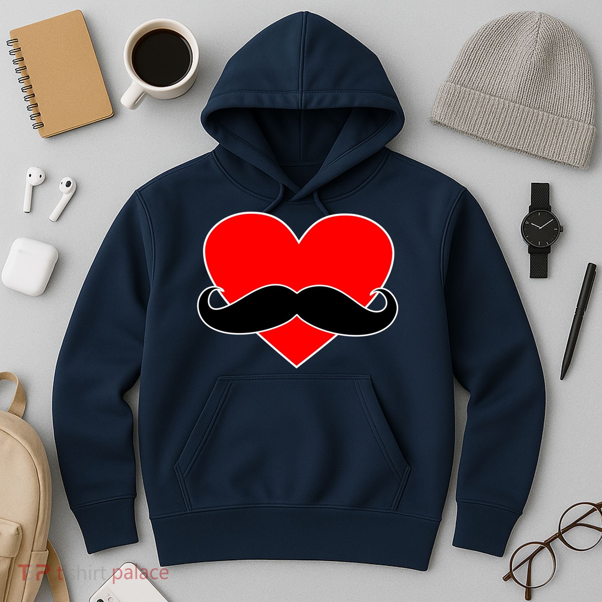 Heart Mustache Funny Valentine's Day Logo Hoodie