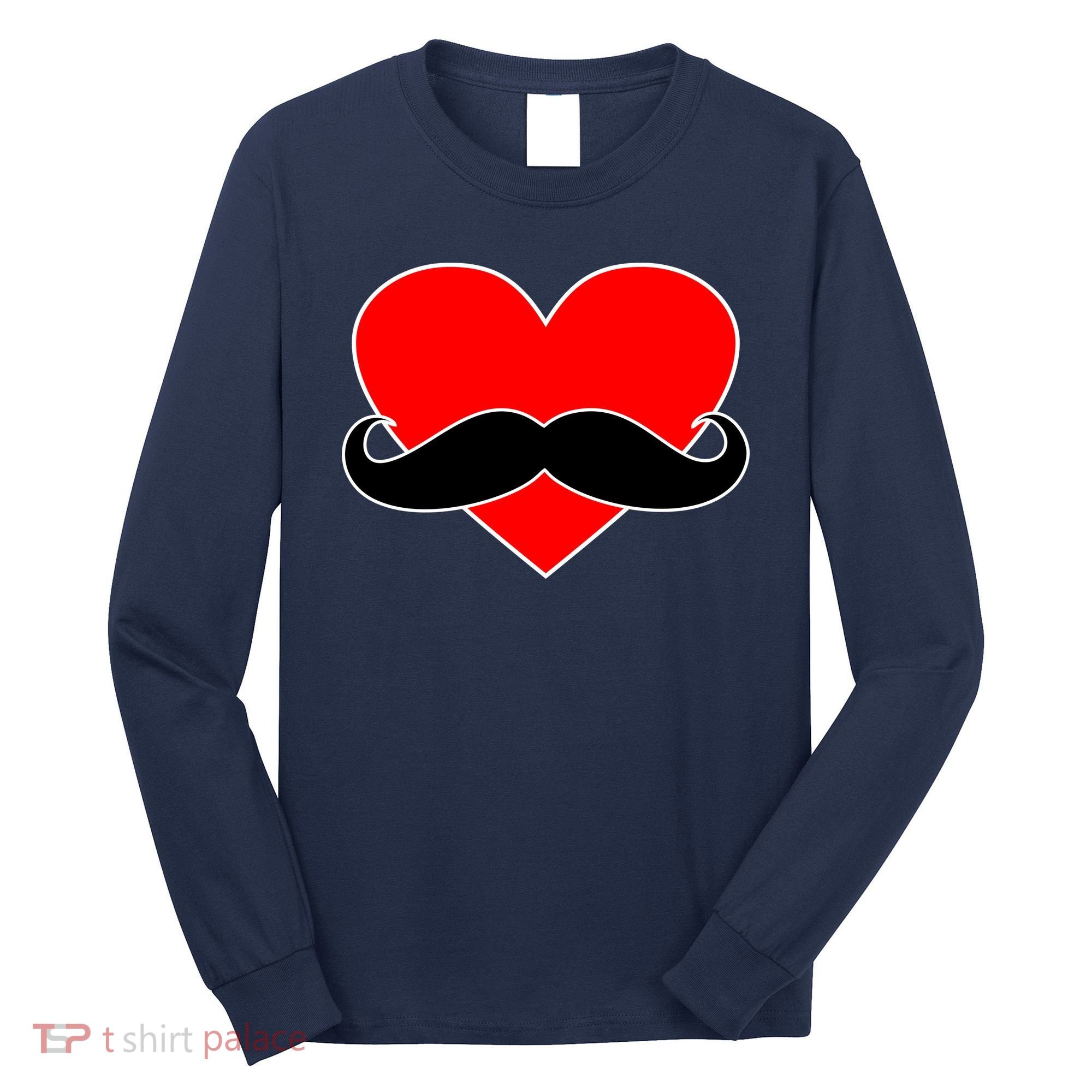 Heart Mustache Funny Valentine's Day Logo Long Sleeve Shirt