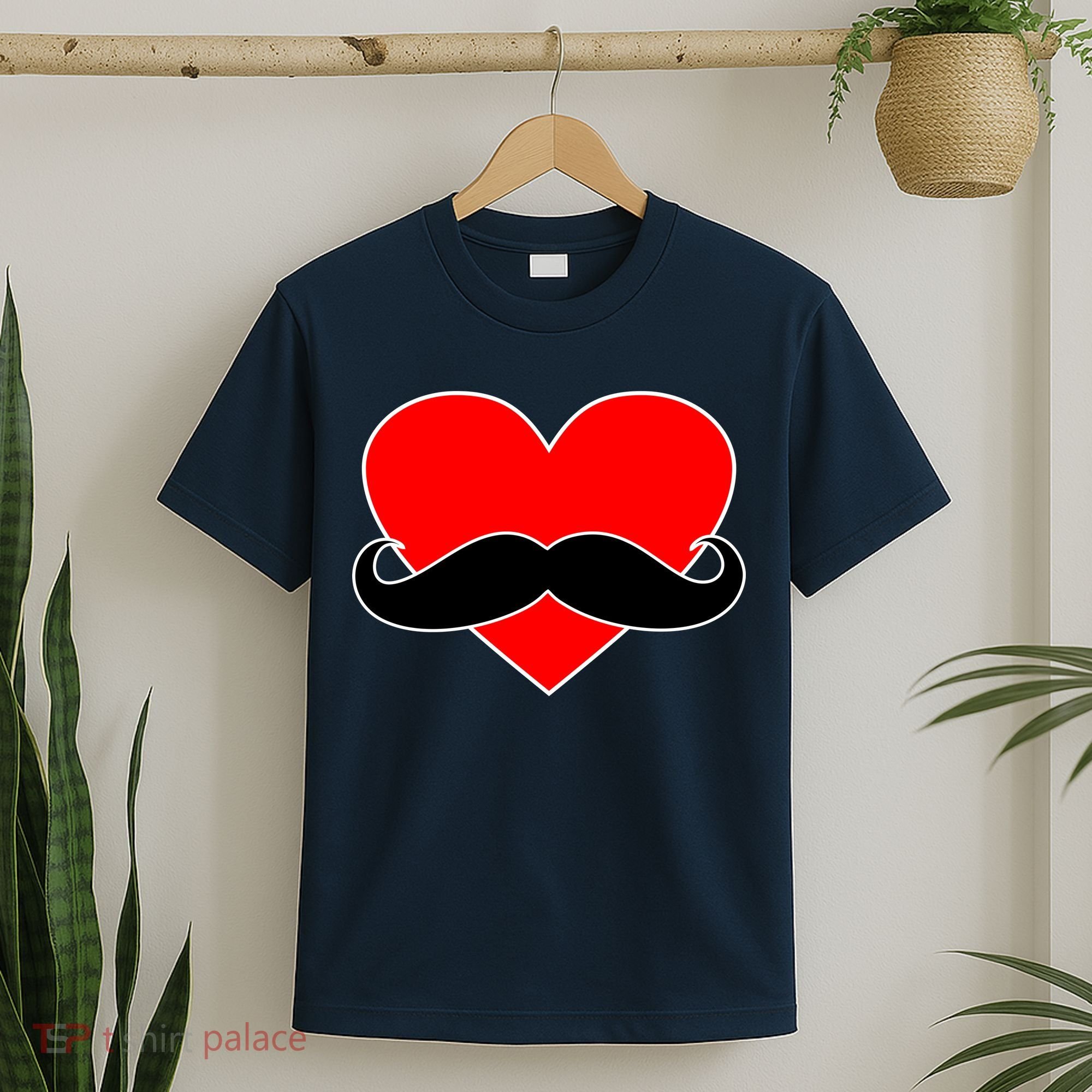 Heart Mustache Funny Valentine's Day Logo T-Shirt