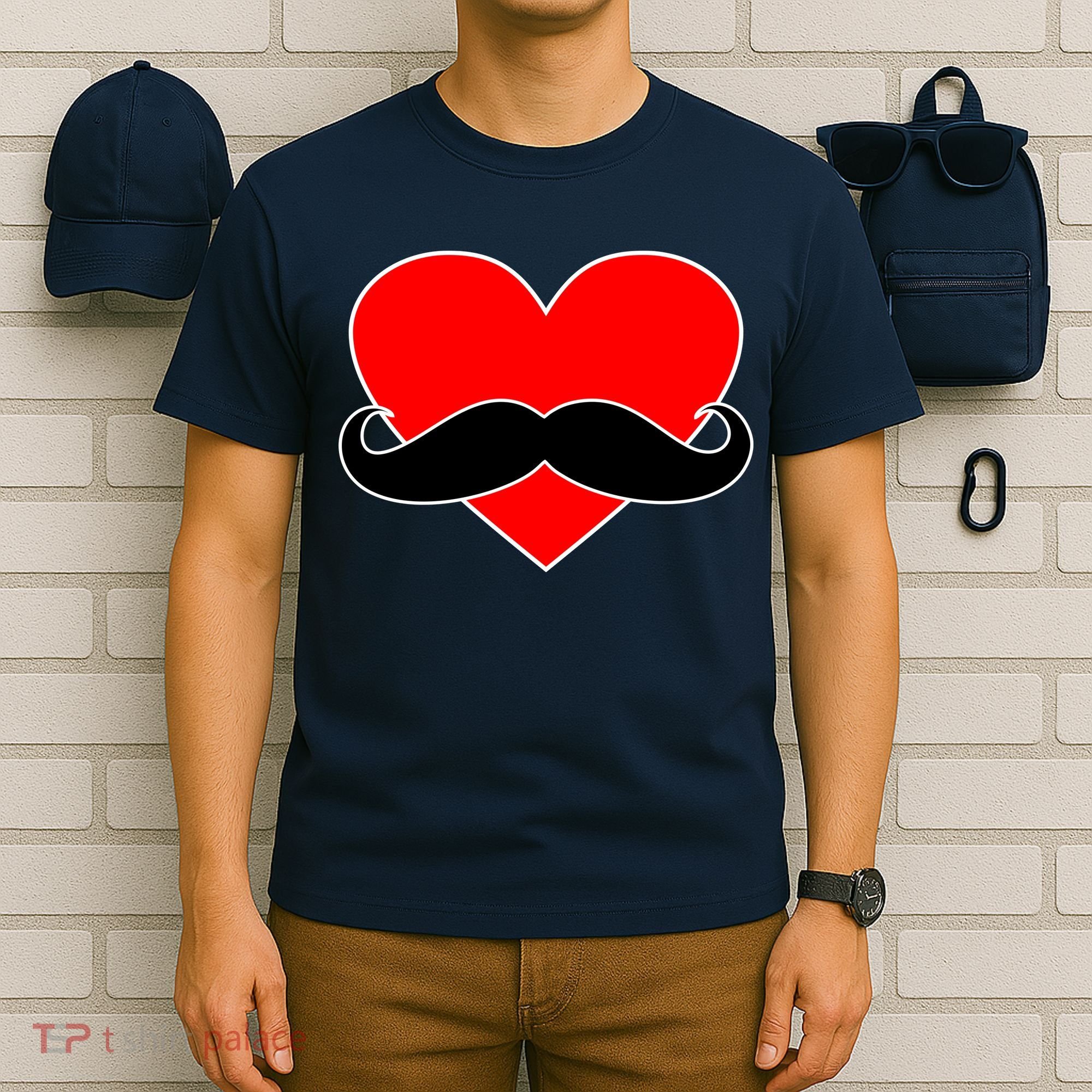 Heart Mustache Funny Valentine's Day Logo T-Shirt