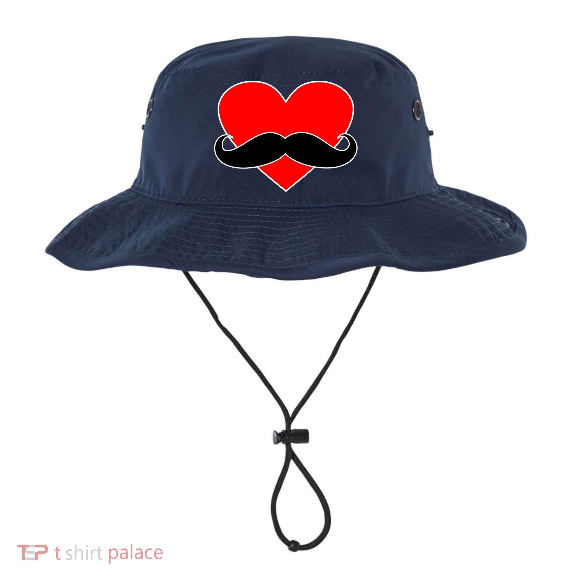 Heart Mustache Funny Valentine's Day Logo Bucket Hat