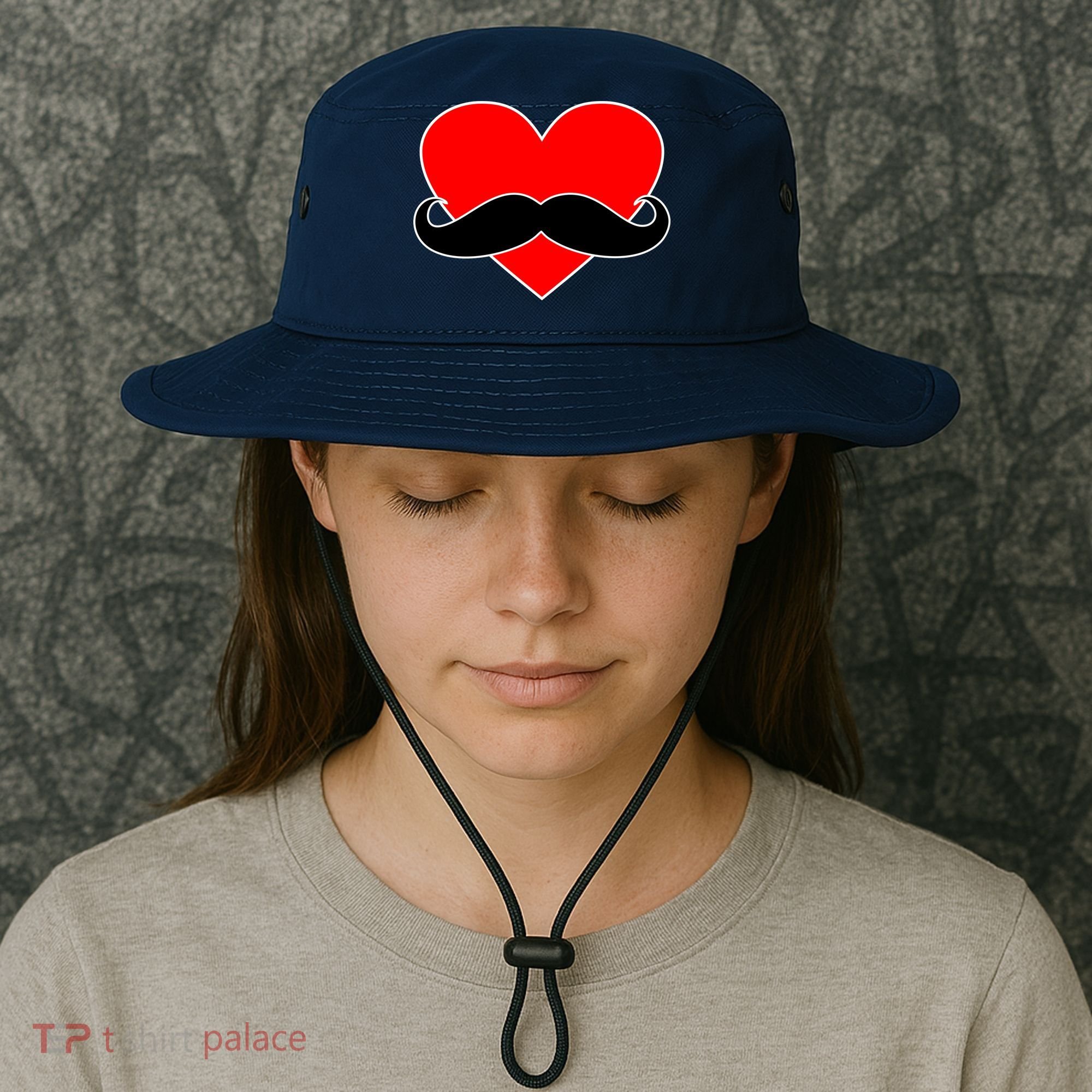 Heart Mustache Funny Valentine's Day Logo Bucket Hat