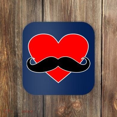 Heart Mustache Funny Valentine's Day Logo Coaster