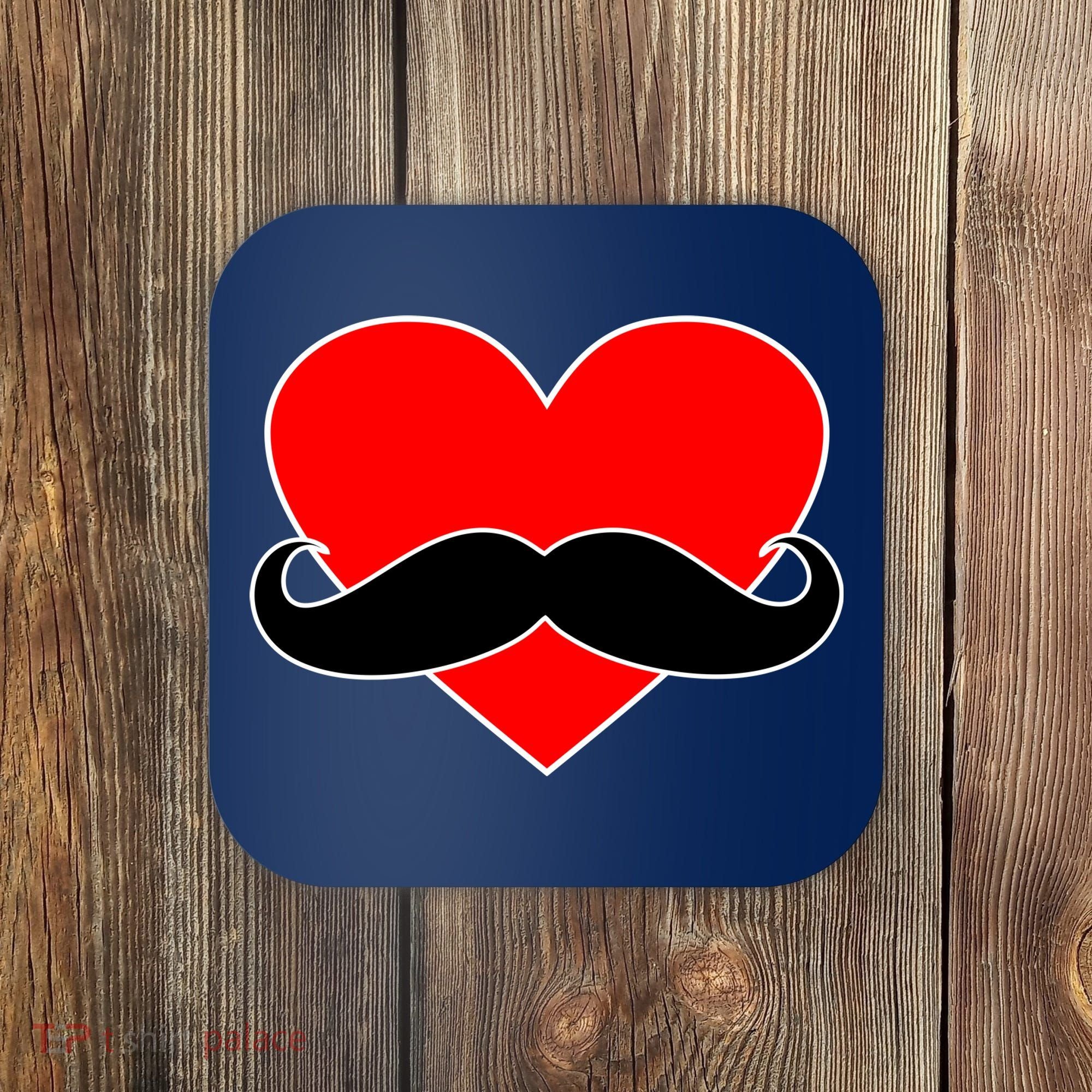 Heart Mustache Funny Valentine's Day Logo Coaster