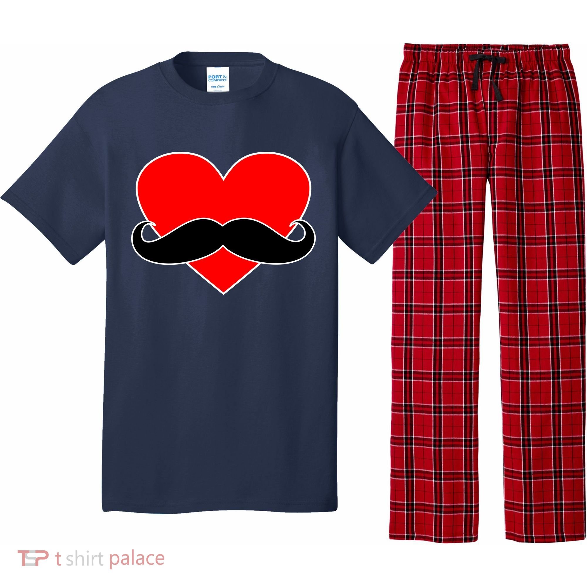 Heart Mustache Funny Valentine's Day Logo Pajama Set