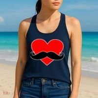 Heart Mustache Funny Valentine's Day Logo Women's Tank Top thumb 2