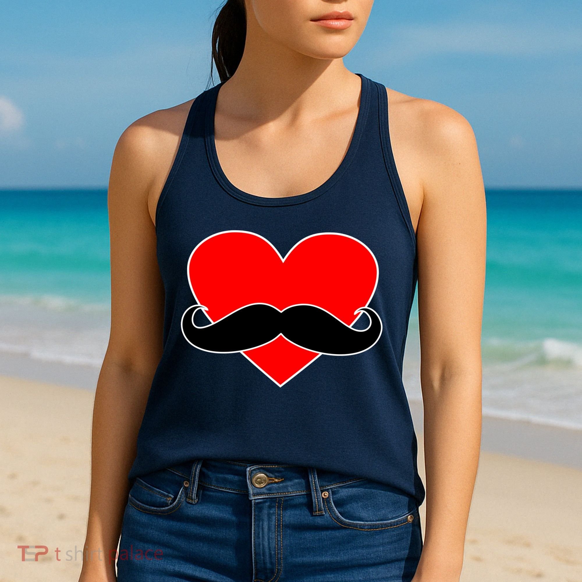 Heart Mustache Funny Valentine's Day Logo Women's Tank Top
