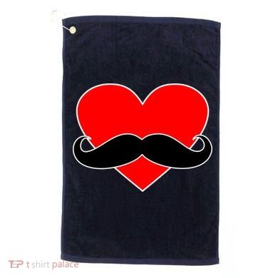 Heart Mustache Funny Valentine's Day Logo Golf Towel