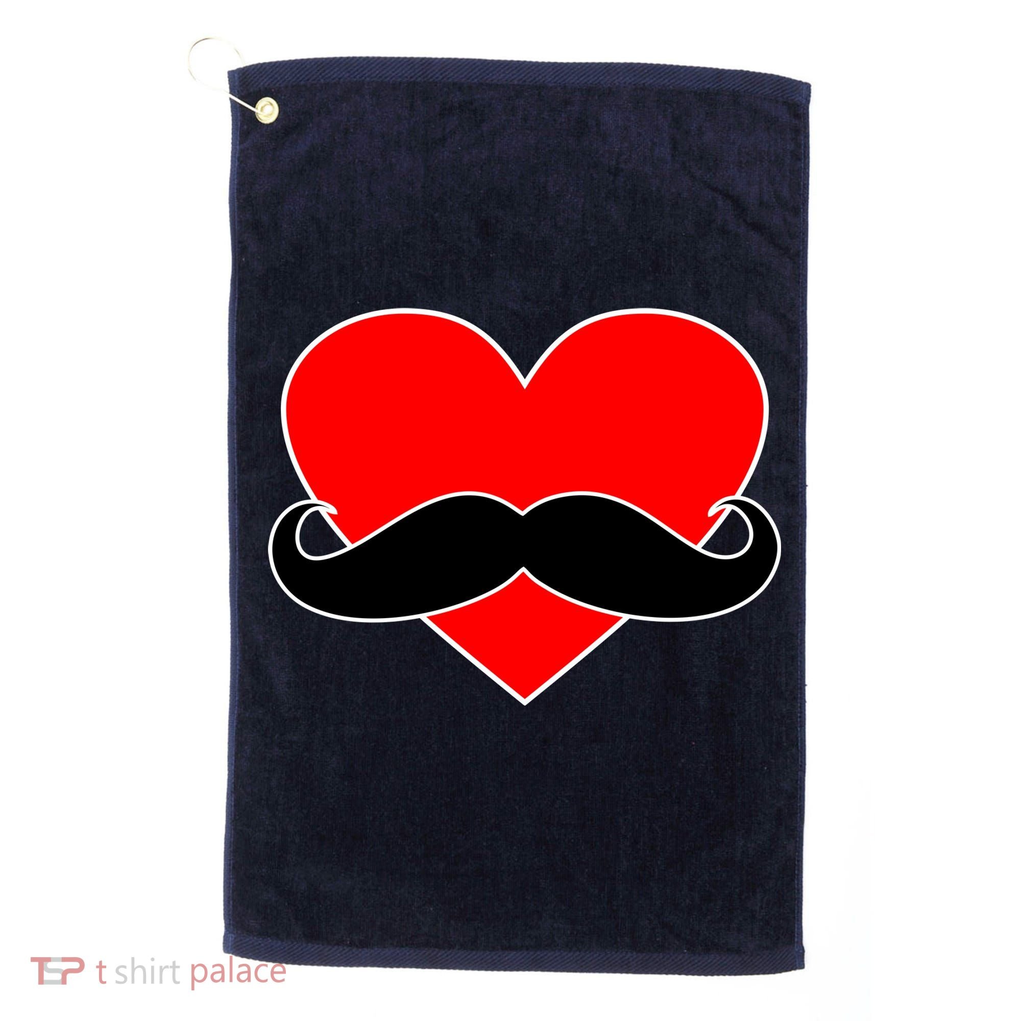 Heart Mustache Funny Valentine's Day Logo Golf Towel