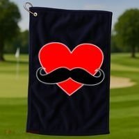 Heart Mustache Funny Valentine's Day Logo Golf Towel thumb 1