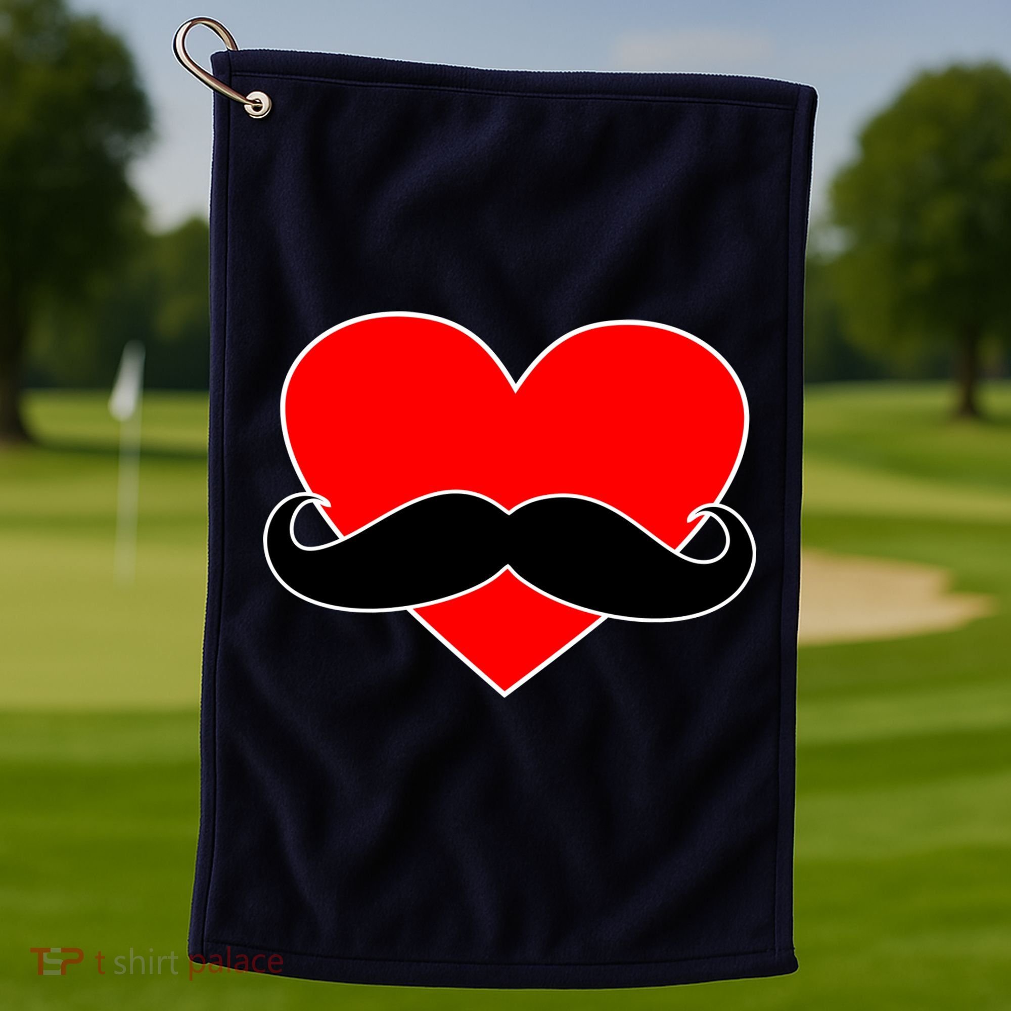 Heart Mustache Funny Valentine's Day Logo Golf Towel
