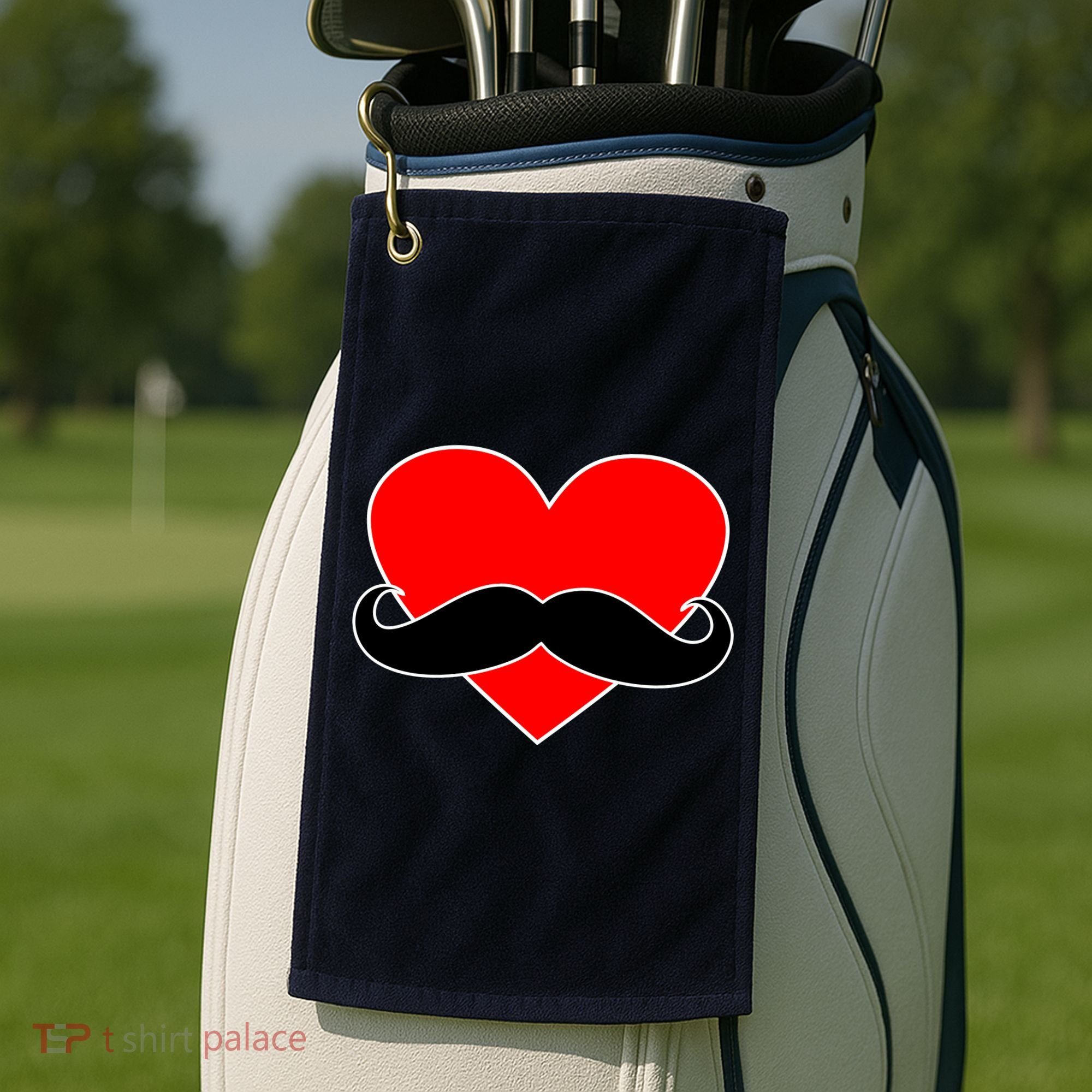 Heart Mustache Funny Valentine's Day Logo Golf Towel