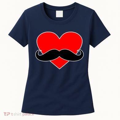 Heart Mustache Funny Valentine's Day Logo Women's T-Shirt